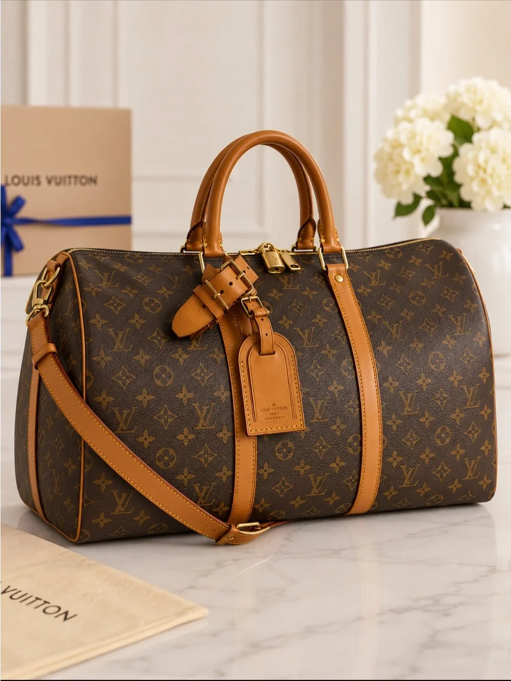 Louis Vuitton Authentic Vachetta Leather Luggage Tag and Poignet Set